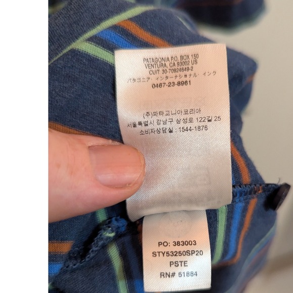 Patagonia Men's XL‎ Organic Cotton Striped Pocket Polo Shirt  Blue - Picture 6 of 12